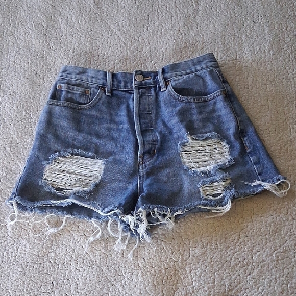 PacSun Light Blue Ripped Jean Shorts - Picture 1 of 7